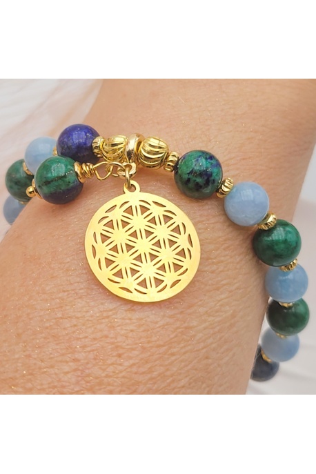 Bracelet pierre aigue marine et chrysocolle   8mm