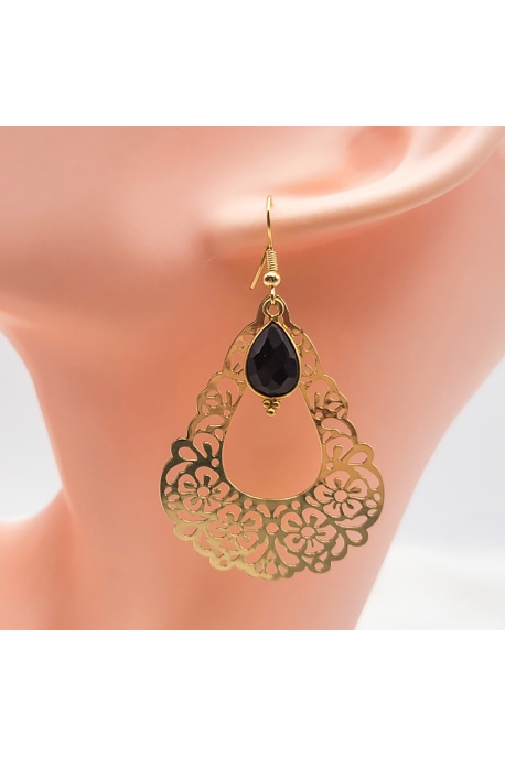 boucle d'oreille Flora  onyx