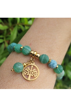 Bracelet pierre naturelle agate craquelées 8mm vert forêt