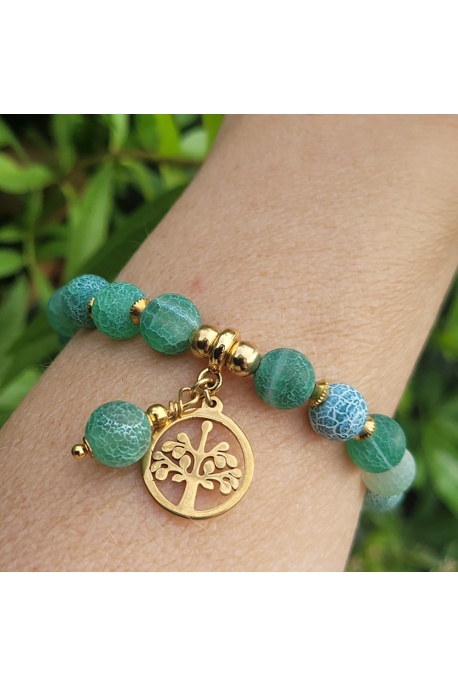 Bracelet pierre naturelle agate craquelées 8mm vert forêt