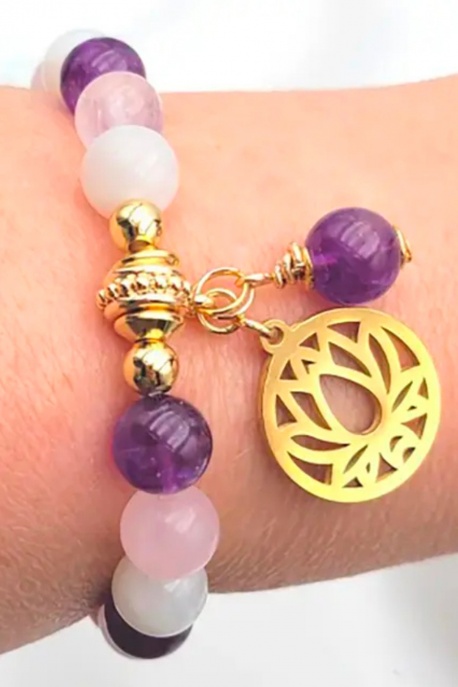 Bracelet bien être améthyste /quartz rose /pierre de lune