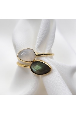 Bague ajustable larme Mutea labradorite et pierre de lune
