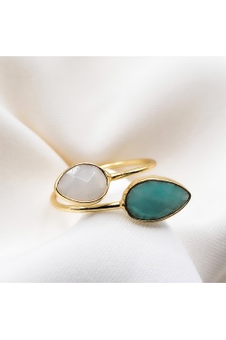 Bague ajustable larme Sukea amazonite  et pierre de lune